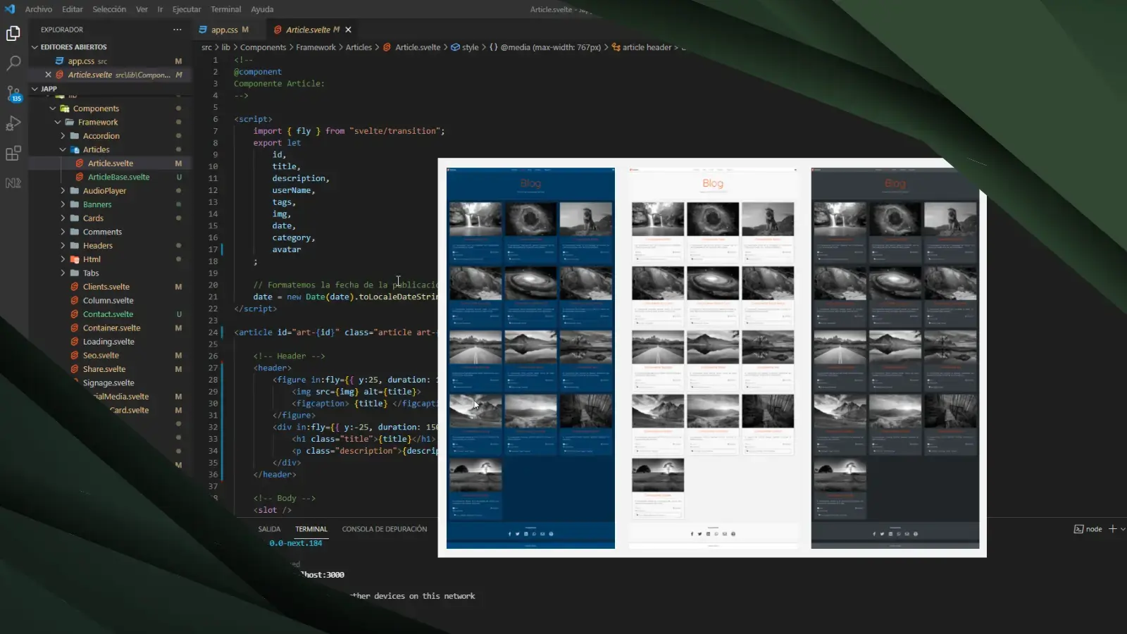 Esbelto, una web blog basada en componentes